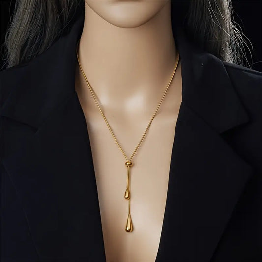 Golden-Tone Stainless Steel Pendant Necklace and Earring Set