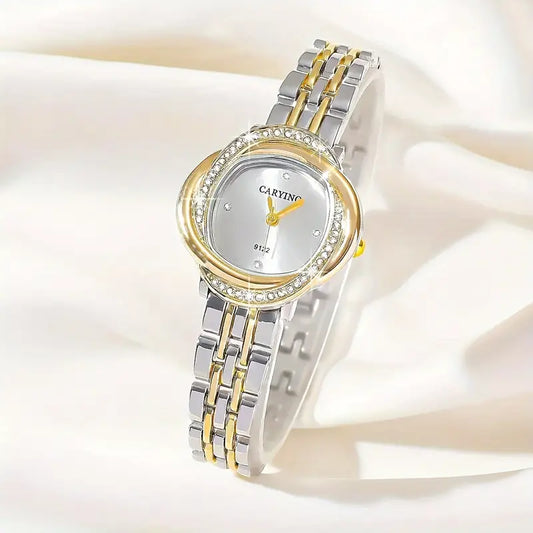 Women's Quartz Watch with Rhinestone Accents - Chic Zinc Alloy Bracelet Design