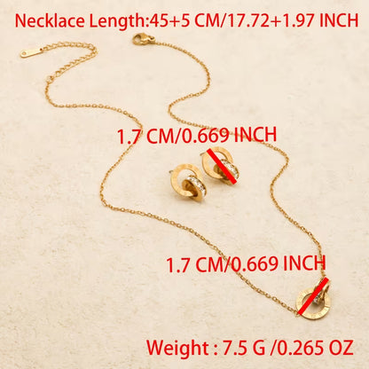 Exquisite And Charming Double Ring Stainless Steel Women's Earring Necklace Set
