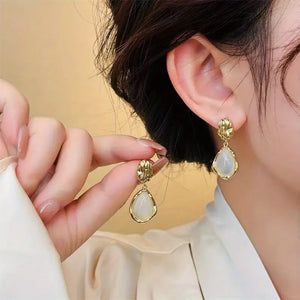 Golden Oval Drop Earrings, Premium Irregular Synthetic Dangle Earrings