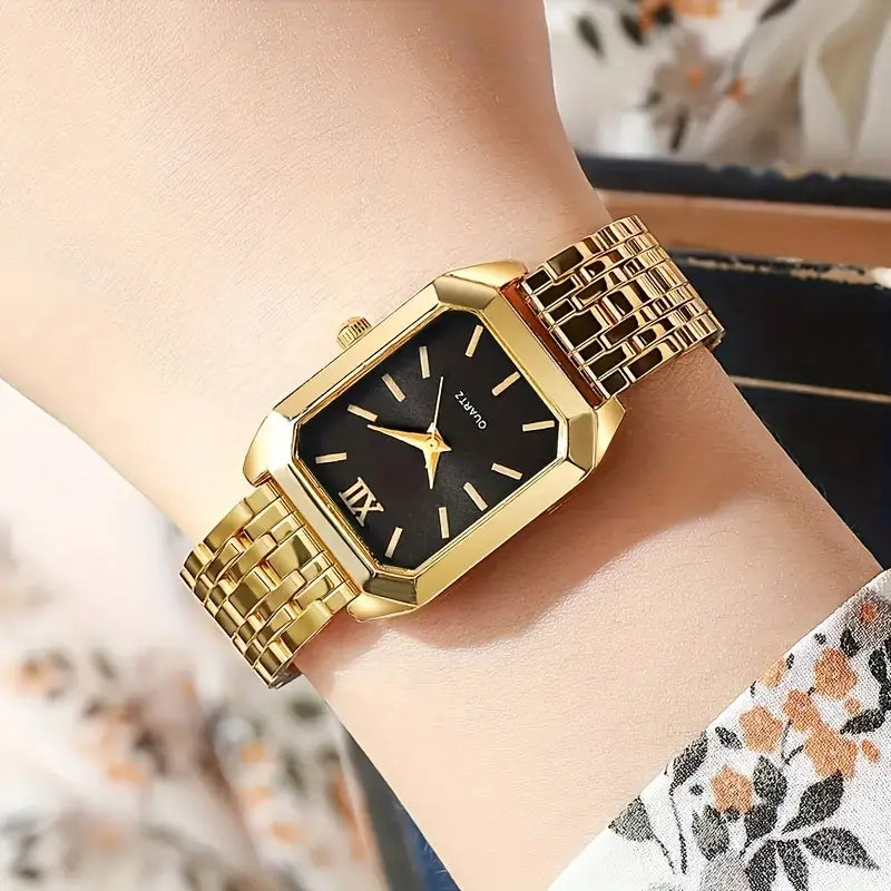 Luxury Women'S 2pcs Quartz Watch Set - Classic Square Dial