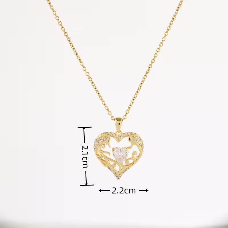 Artificial Heart Crystal Hollow Pattern Pendant Necklace
