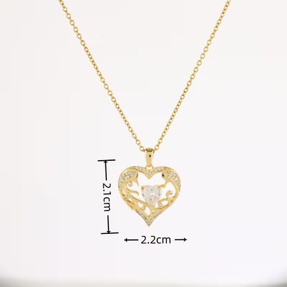 Artificial Heart Crystal Hollow Pattern Pendant Necklace