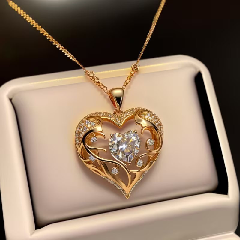 Artificial Heart Crystal Hollow Pattern Pendant Necklace