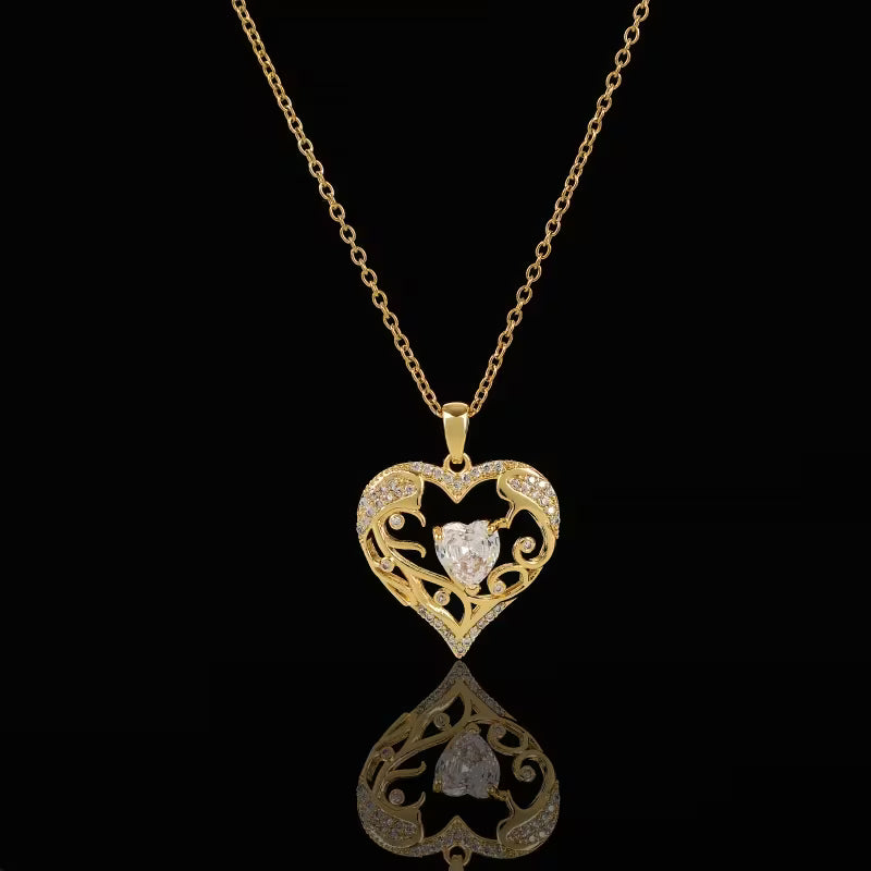 Artificial Heart Crystal Hollow Pattern Pendant Necklace