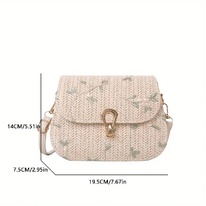 Stylish Mini Straw Crossbody Bag with Flower Lace