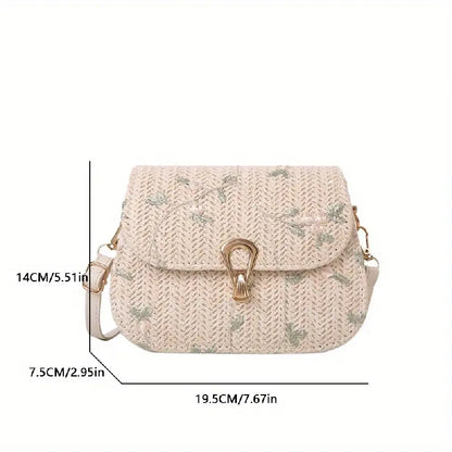 Stylish Mini Straw Crossbody Bag with Flower Lace