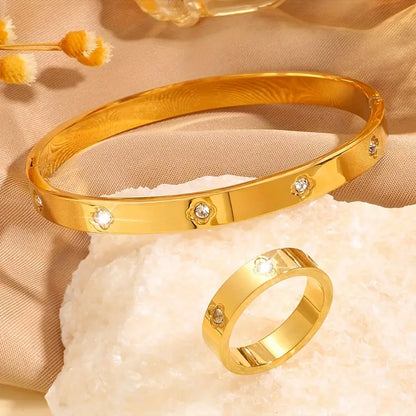 Light Luxury Stainless Steel Bangle Bracelets with Cubic Zirconia Stones