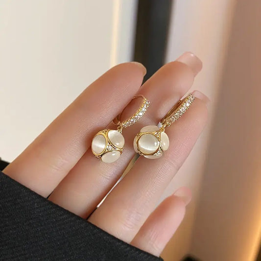 Moonstone Dangle Earrings - Golden-Toned Setting, Everyday & Formal Jewelry