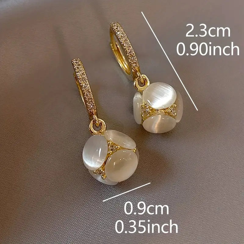 Moonstone Dangle Earrings - Golden-Toned Setting, Everyday & Formal Jewelry