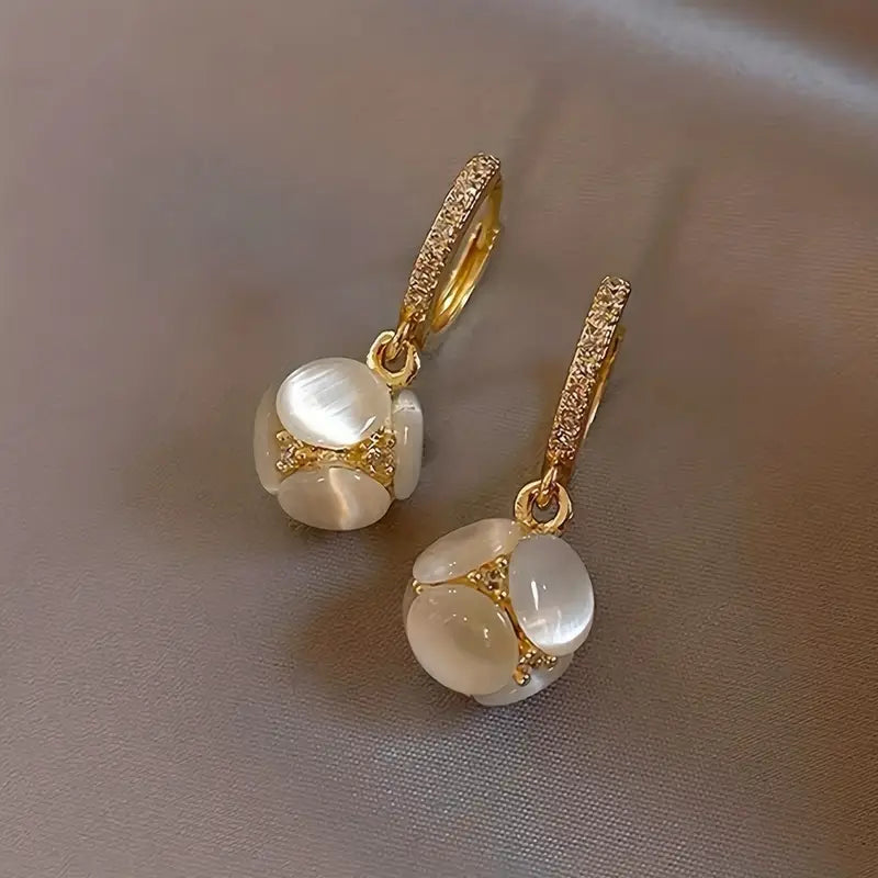Moonstone Dangle Earrings - Golden-Toned Setting, Everyday & Formal Jewelry