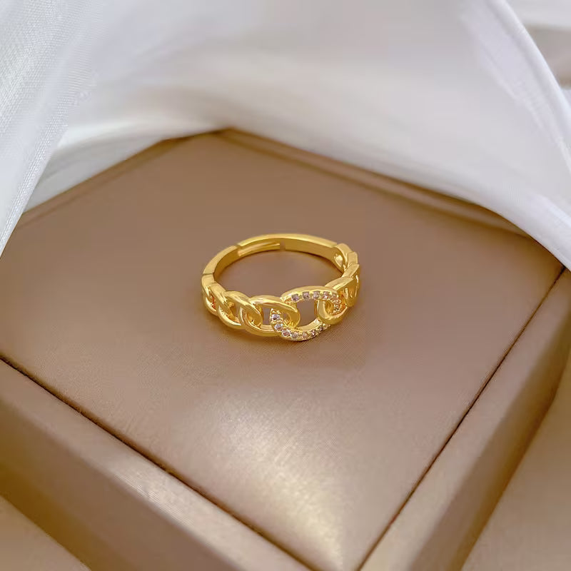 Electroplated True Golden Light Luxury Chain Full Ring with Adjustable