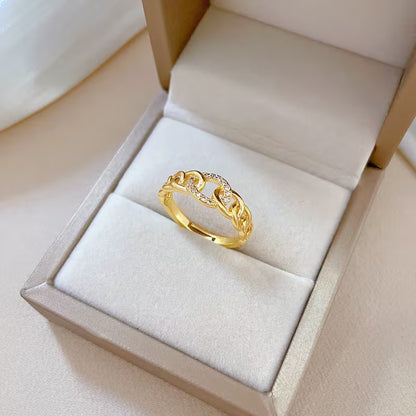 Electroplated True Golden Light Luxury Chain Full Ring with Adjustable