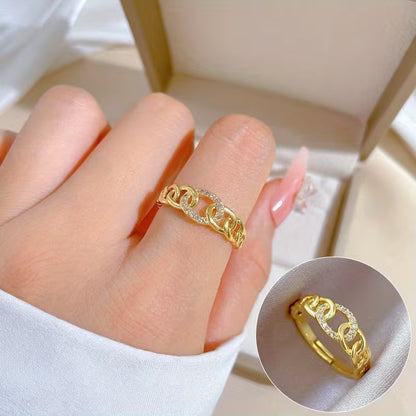 Electroplated True Golden Light Luxury Chain Full Ring with Adjustable
