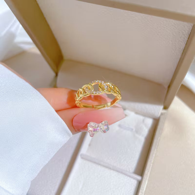 Electroplated True Golden Light Luxury Chain Full Ring with Adjustable