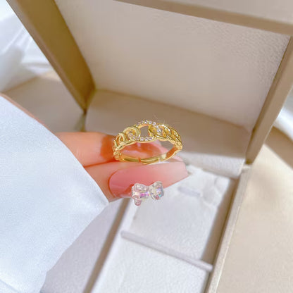 Electroplated True Golden Light Luxury Chain Full Ring with Adjustable