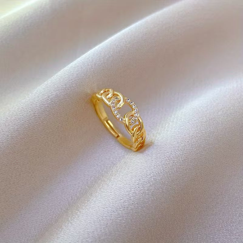 Electroplated True Golden Light Luxury Chain Full Ring with Adjustable