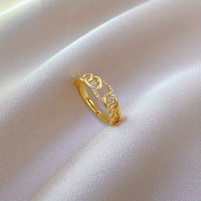 Electroplated True Golden Light Luxury Chain Full Ring with Adjustable
