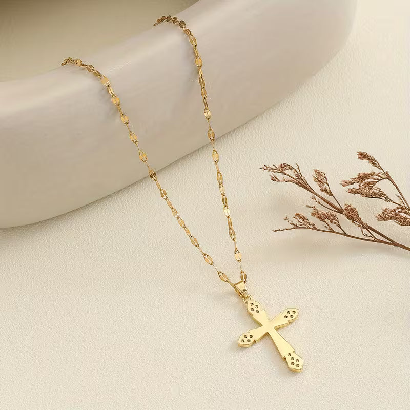 Elegant Women's Cross Necklace with Sparkling Synthetic Zirconia