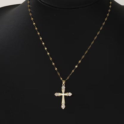Elegant Women's Cross Necklace with Sparkling Synthetic Zirconia