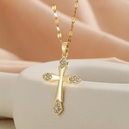 Elegant Women's Cross Necklace with Sparkling Synthetic Zirconia