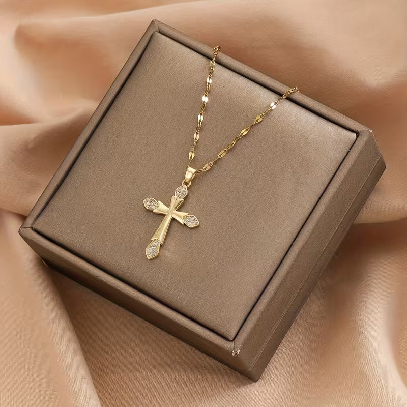 Elegant Women's Cross Necklace with Sparkling Synthetic Zirconia