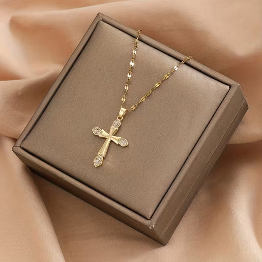 Elegant Women's Cross Necklace with Sparkling Synthetic Zirconia