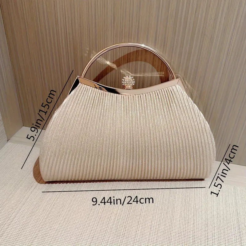 Pleated Glitter Clutch - Chic Evening Handbag with Metal Chain for Weddings