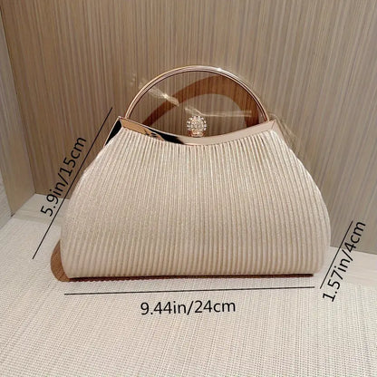 Pleated Glitter Clutch - Chic Evening Handbag with Metal Chain for Weddings