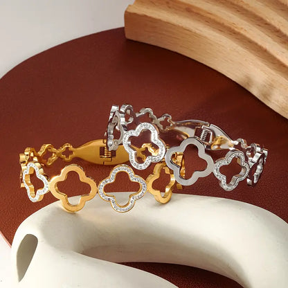 Stylish Stainless Steel Hollow Clover Bracelet, Suitable for Casual Attire