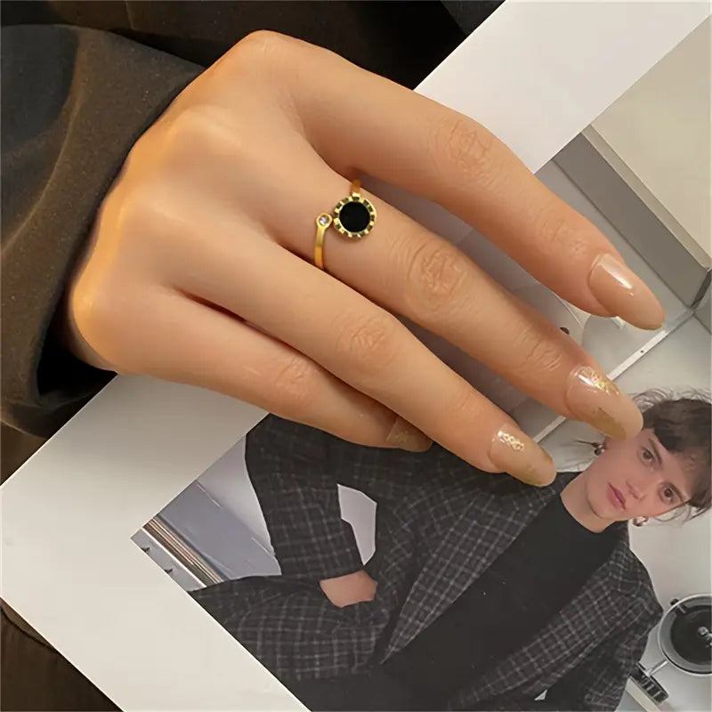Roman Numeral Open Adjustable Ring - 18K gold plated