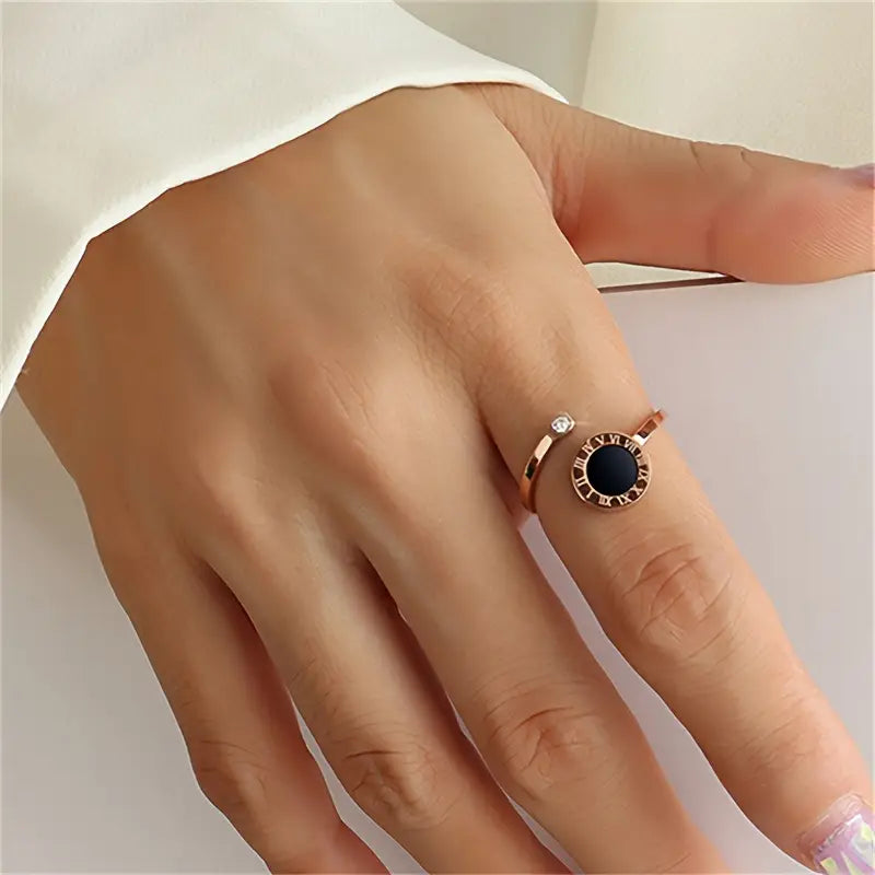 Roman Numeral Open Adjustable Ring - 18K gold plated