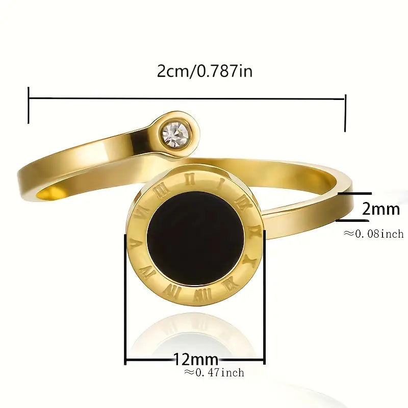Roman Numeral Open Adjustable Ring - 18K gold plated