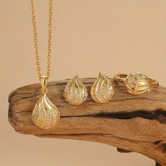 High-end Fashion Earrings, Rings And Necklaces Three-piece Set