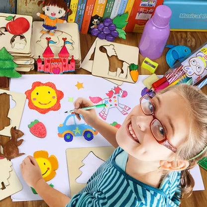 Educational Toys, Arts Crafts Setwooden Drawing Stencils Kit