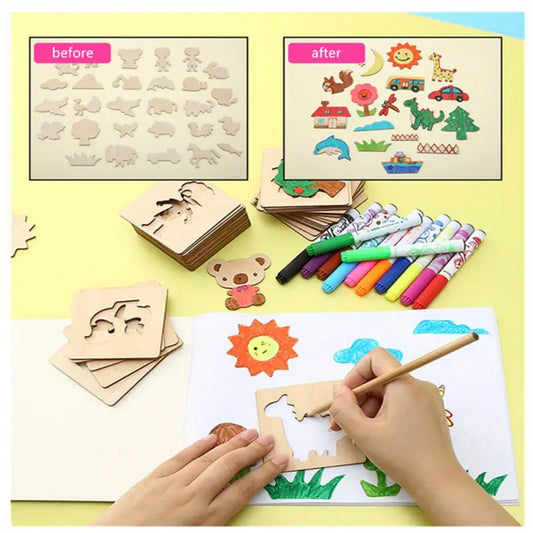 Educational Toys, Arts Crafts Setwooden Drawing Stencils Kit