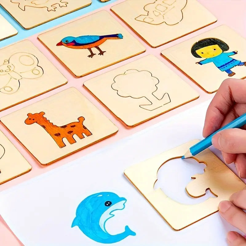 Educational Toys, Arts Crafts Setwooden Drawing Stencils Kit