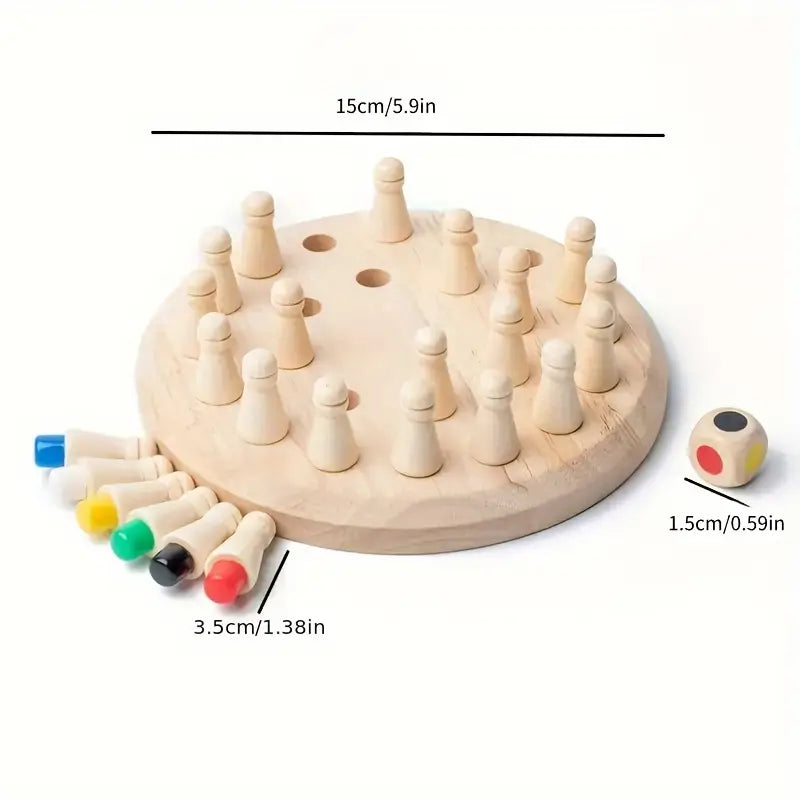 Educational Wooden Memory Matching Game - Chess Board with Colorful Pegs