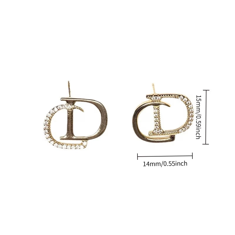 CD Letter Stud Earrings with Synthetic Zirconia