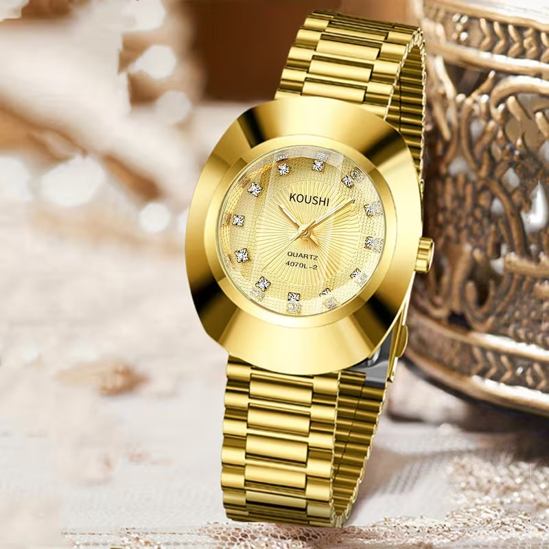 Elegant Golden-Tone Women's Watch with Stainless Steel Band