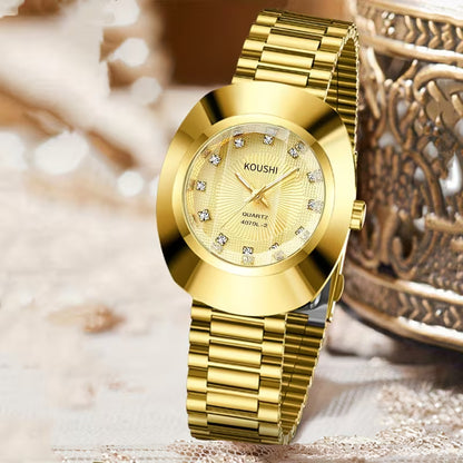 Elegant Golden-Tone Women's Watch with Stainless Steel Band