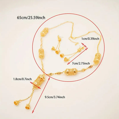 Luxury Lantern Pendant Necklace and Earrings Set, 18K Golden-Plated