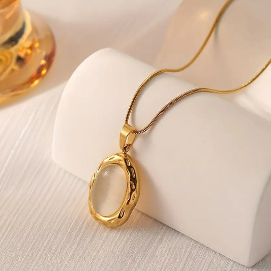 Stainless Steel Oval Pendant Necklace - Durable, Hypoallergenic