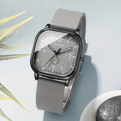 quare Quartz Watch - Chic Casual Style for Women, Silicone Band, Alloy Case