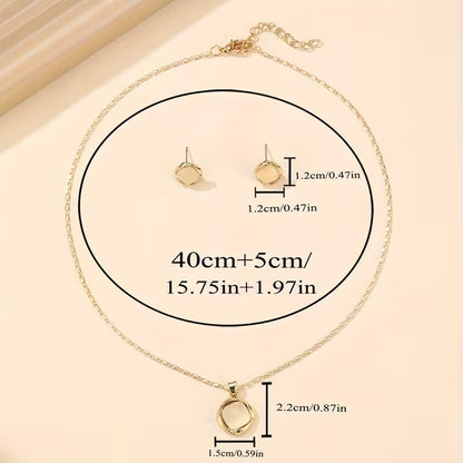 Rotating Round-Corner Square Cat's Eye Pendant Necklace and Earrings Jewelry Set