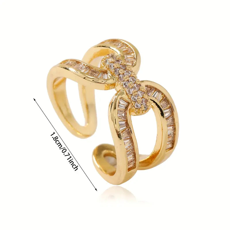 Golden Plated Geometric Cross Ring with Cubic Zirconia