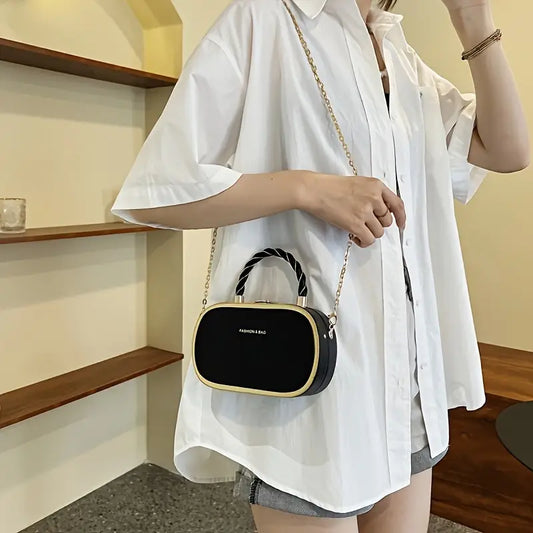 Trendy Oval Shape Chain Mini Crossbody Bag, Braided Handle Bag