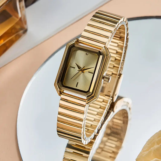 Golden Finish Jewelry| Elegant Women's Golden-Tone Square Watch