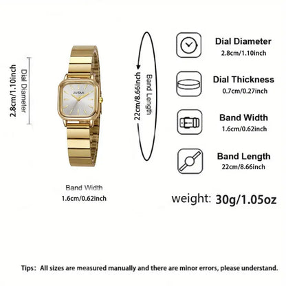Elegant Golden-Tone Quartz Square Wristwatch for Women