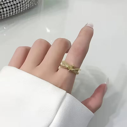 A Shiny And Unique Line Design Adjustable Copper Open Ring, Set with Synthetic Zirconia